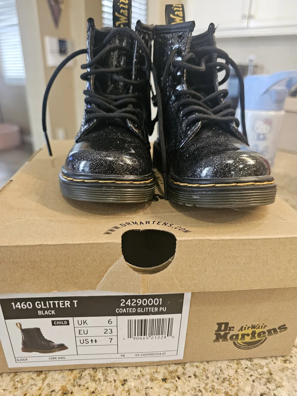 Dr. Martens Kids' Glitter Lace-Up Boots in Black